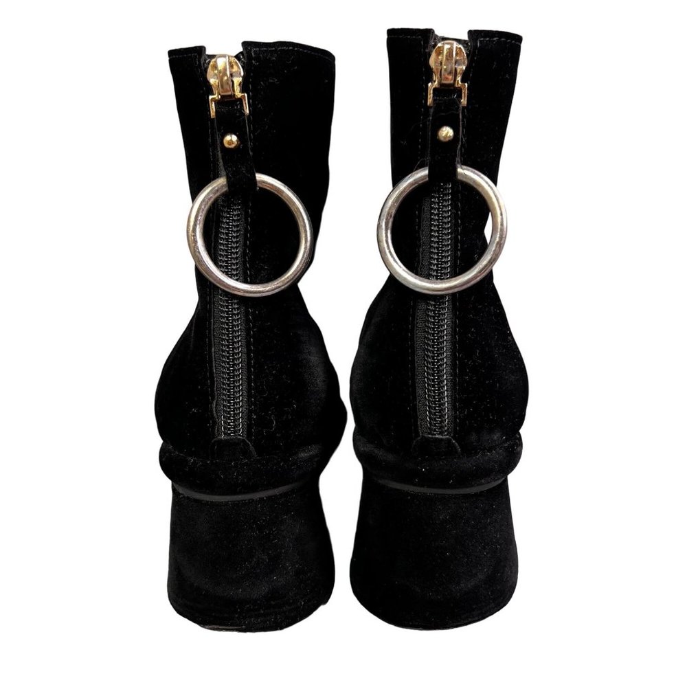 Reike Nen Bootie Ankle Boot Black Velvet Ring Zipper Pull Us 7.5 Chunky Heel View 2